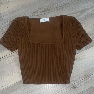 brown ribbed square neck aritzia top